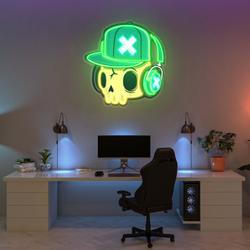 skull and headphones art work led neon sign light 2