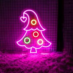 Pine Christmas Tree LED Neon Sign, Festive Holiday Wall Light, Modern Christmas Decor, Seasonal LED Wall Art, Holiday Party Neon Sign