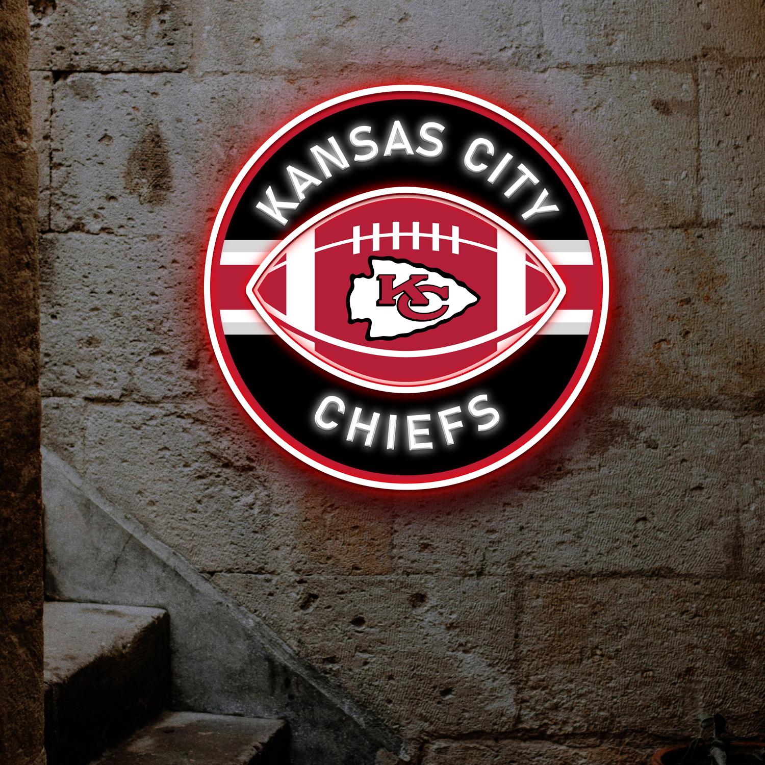 Kansas City Chiefs Rugby Ball Acrylic Artwork LED Neon Sign NFL Home Decor 1 the art of neon sign 2866 1