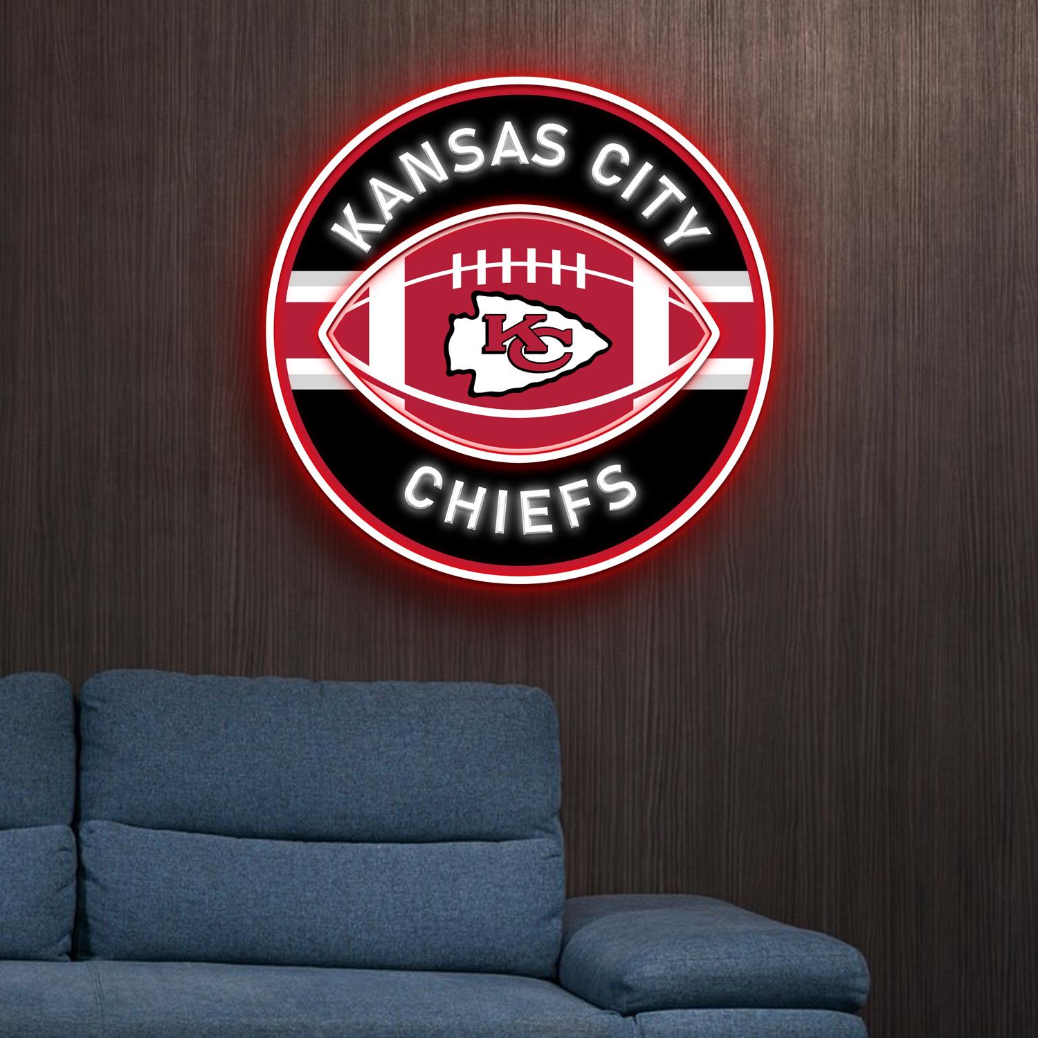 Kansas City Chiefs Rugby Ball Acrylic Artwork LED Neon Sign NFL Home Decor 5 the art of neon sign 2866 5