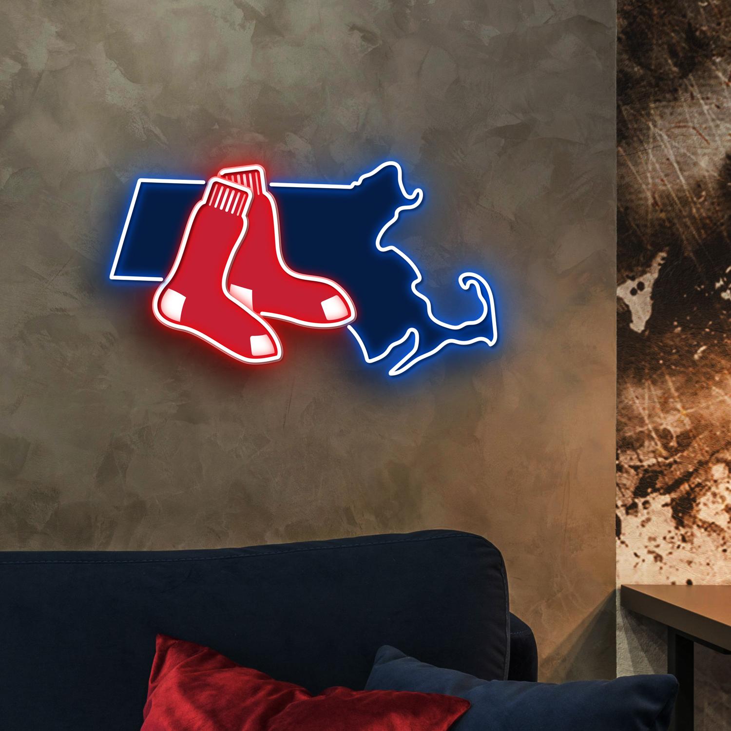 Boston Red Sox Massachusetts State Map Acrylic Artwork LED Neon Sign MLB Home Decor 1 the art of neon sign 3212 1