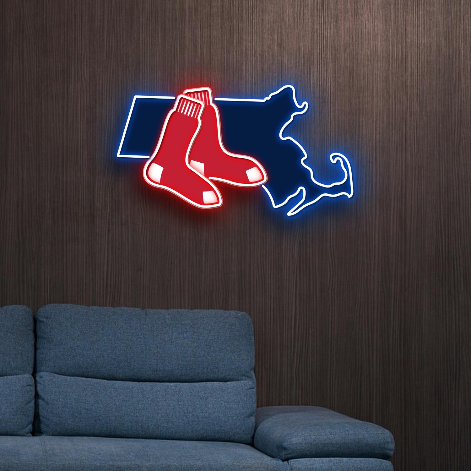 Boston Red Sox Massachusetts State Map Acrylic Artwork LED Neon Sign MLB Home Decor 3 the art of neon sign 3212 3