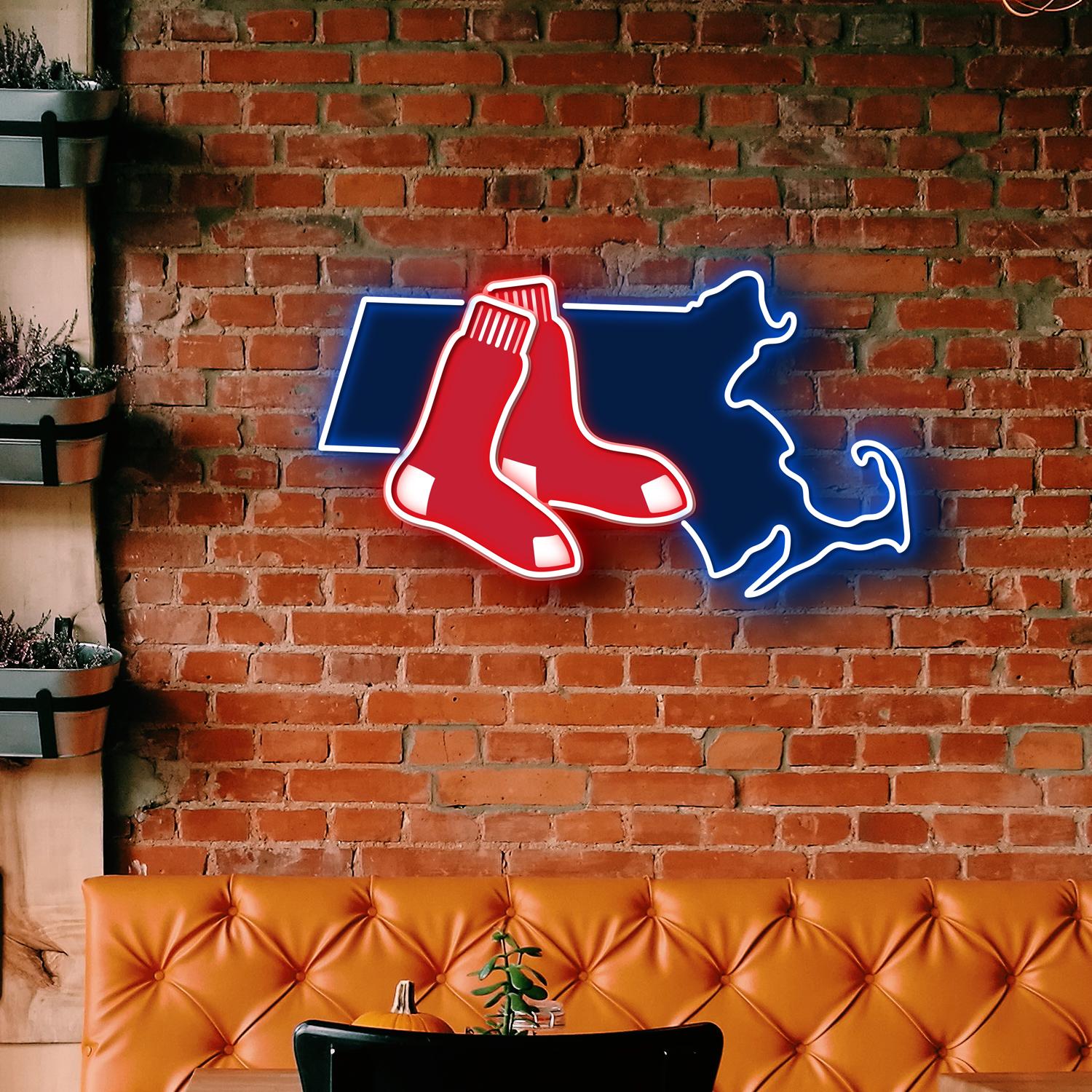Boston Red Sox Massachusetts State Map Acrylic Artwork LED Neon Sign MLB Home Decor 4 the art of neon sign 3212 4