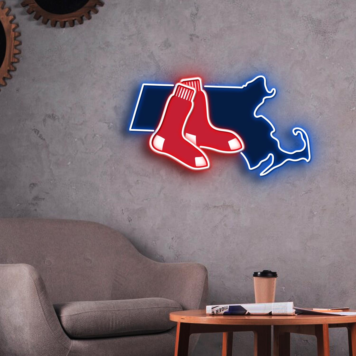Boston Red Sox Massachusetts State Map Acrylic Artwork LED Neon Sign MLB Home Decor 7 the art of neon sign 3212 7