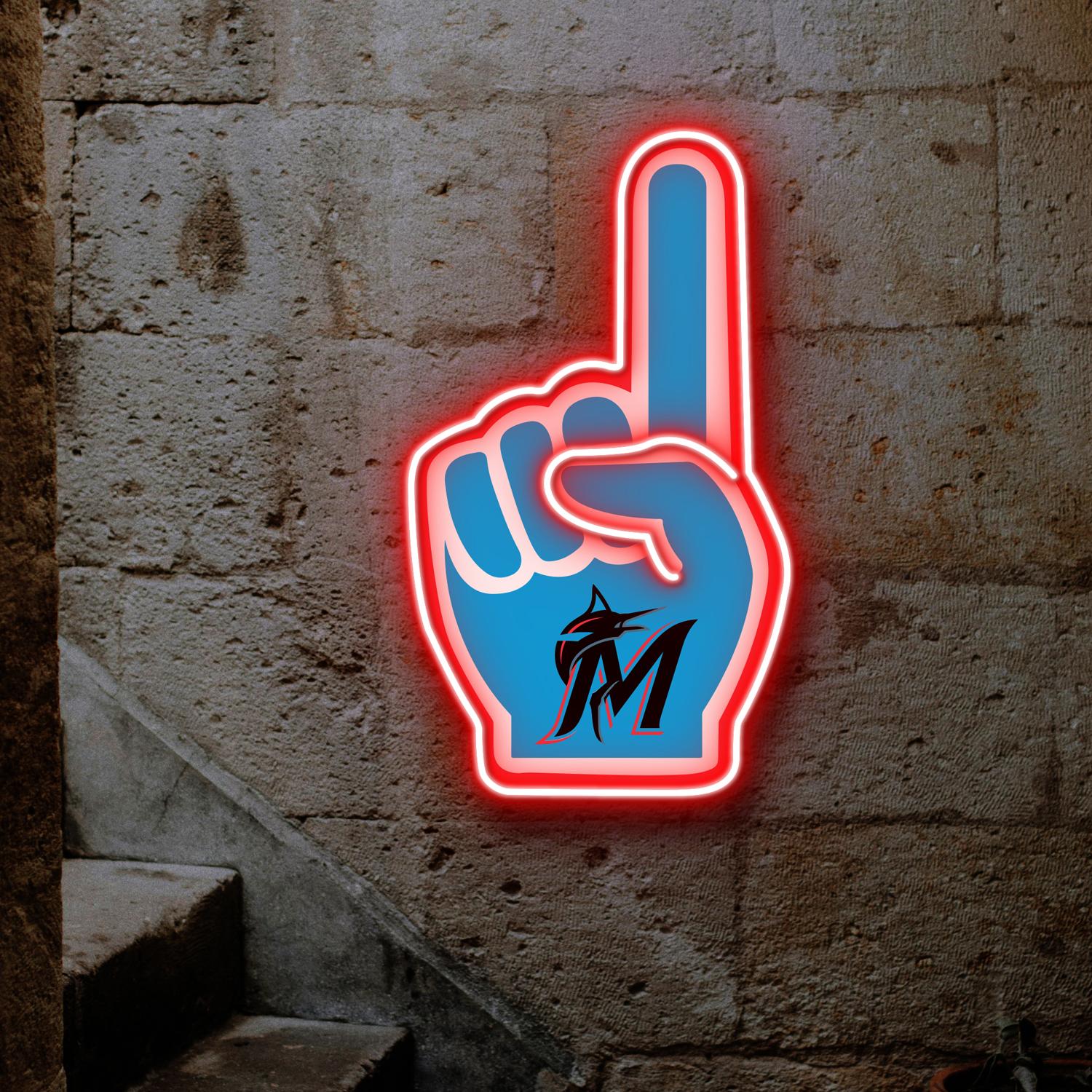 Miami Marlins Foam Finger Acrylic Artwork LED Neon Sign MLB Home Decor the art of neon sign 4585 0