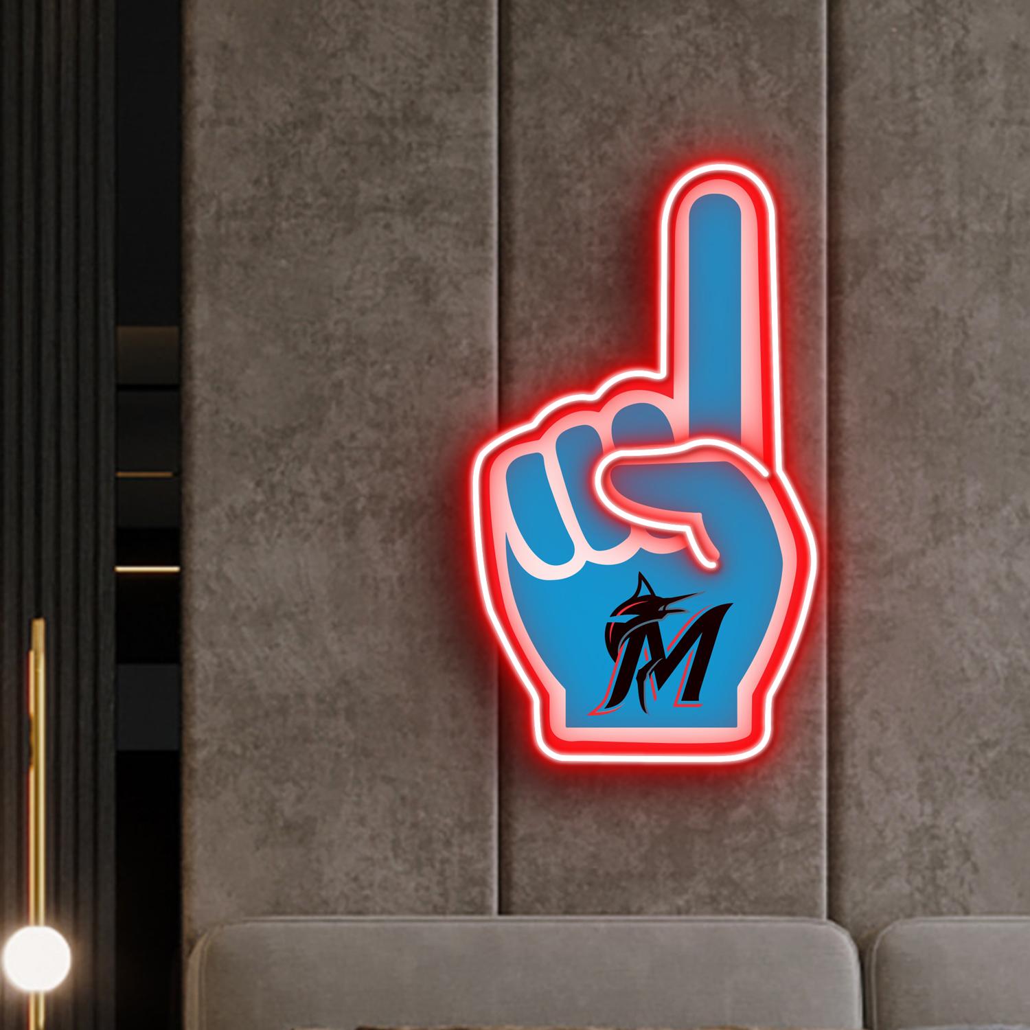 Miami Marlins Foam Finger Acrylic Artwork LED Neon Sign MLB Home Decor 2 the art of neon sign 4585 2