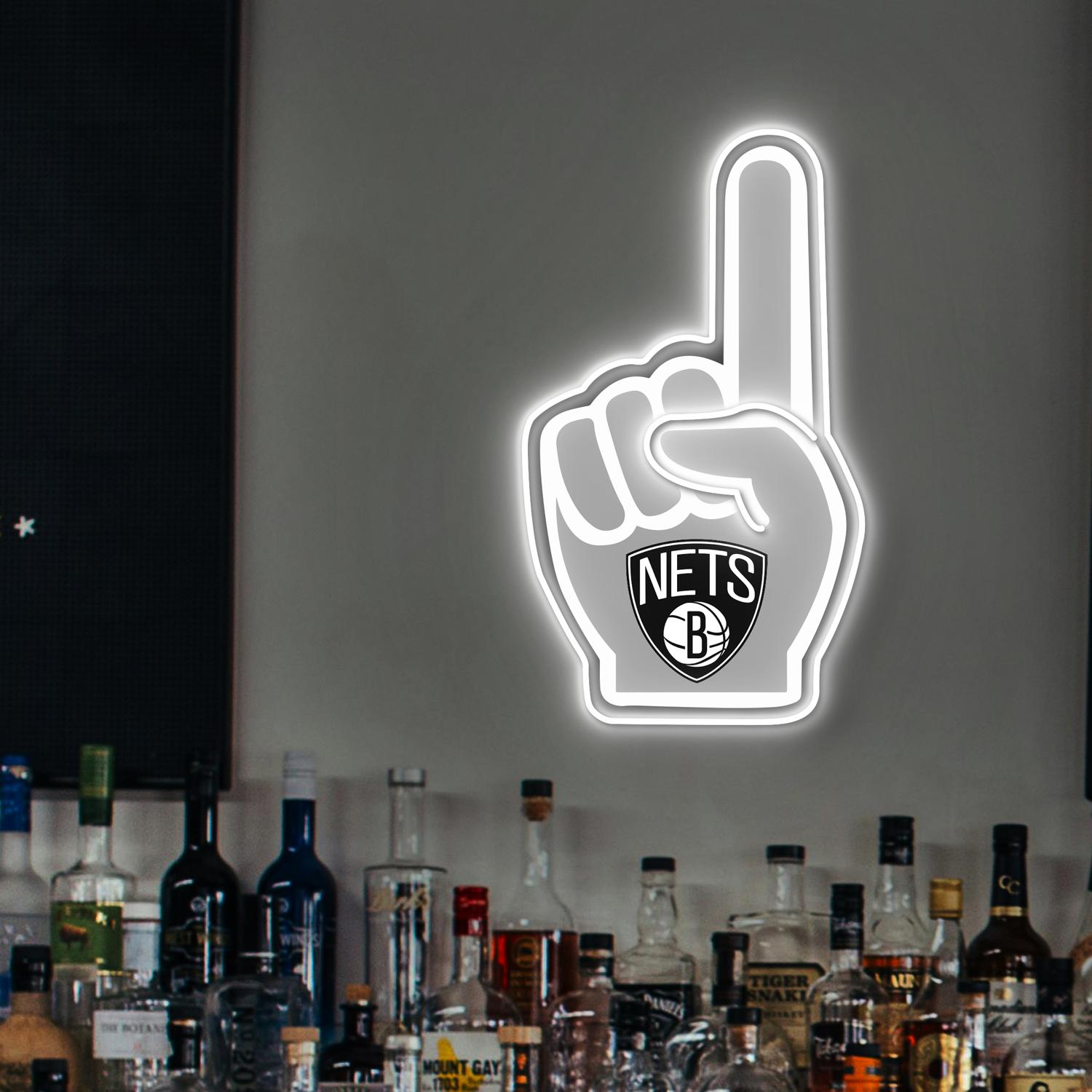 Brooklyn Nets Foam Finger Acrylic Artwork LED Neon Sign NBA Home Decor 5 the art of neon sign 4656 5