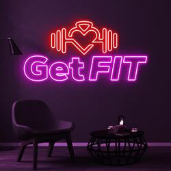 Get Fit Neon Sign, Get Fit LED Light, Gym Wall Decor, Fitness Club Wall Art