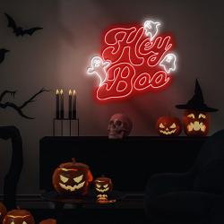 Hey Boo Neon Sign Gifts, Funny Spooky Halloween Party Neon Sign