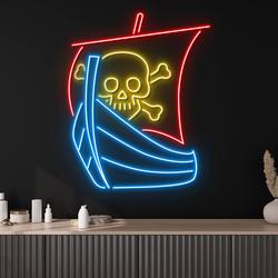 Ship Head Skull Pirate Privateer Neon Led Sign Wall Hanger