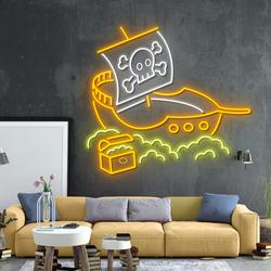 One Piece Neon Sign Head Skull Pirate Privateer Ship Neon Led Sign
