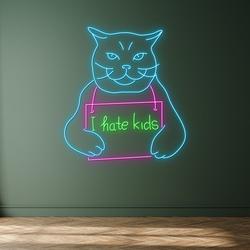 I Hate Kids Prison Cat Portrait Jailed Cat Neon Sign