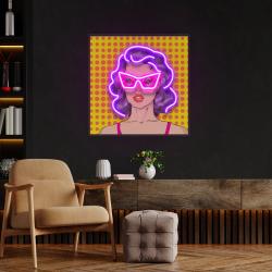 woman in pink sunglasses with dollar in retro pop art led neon sign light 1
