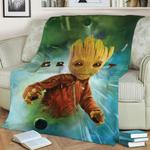 baby groot in space fleece throw blanket 0