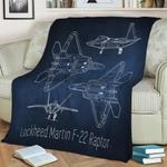 f22 raptor blueprint fleece throw blanket 0