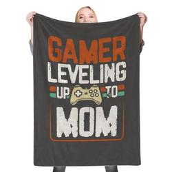Gamer Leveling To Mom Fleece Throw Blanket Meaningful Gift For Halloween Christmas