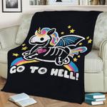 go to hell unicorn fleece throw blanket 0