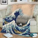 japan waves fleece throw blanket 0