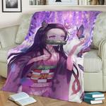 nezuko demon slayer fleece throw blanket 0