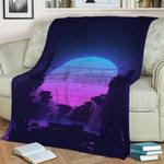 night city sunset fleece throw blanket 0