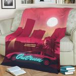 outrun delorean fleece throw blanket 0