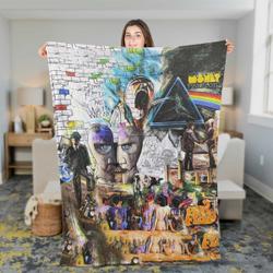 Pink Floyd Fleece Blanket Meaningful Gift For Halloween Christmas Album Collage Digital Art Wish You Were Here Dsotm Premium