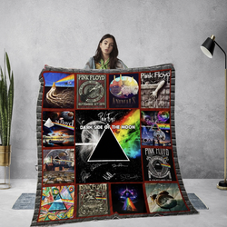 Pink Floyd Fleece Blanket Meaningful Gift For Halloween Christmas Dark Side Of The Moon Pink Floyd Band Signature