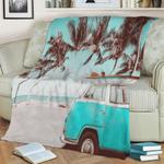 retro van aqua blue teal fleece throw blanket 0