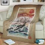 sakura blossom waves fleece throw blanket 0