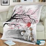 sakura cat fleece throw blanket 0
