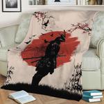 samurai in moon fleece throw blanket 0
