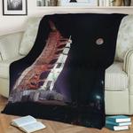 saturn v and the moon fleece throw blanket 0