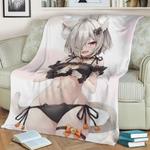 silver neko cat girl fleece throw blanket 0