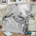 skier going off cliff fleece throw blanket 0
