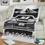 skyline r34 gtr front jpn fleece throw blanket 0