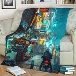 snowy cyberpunk fleece throw blanket 0