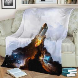 Space Launch Rocket Clouds Fleece Throw Blanket Meaningful Gift For Halloween Christmas