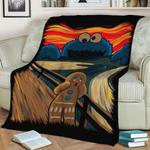 the cookie monster spreads the panic in munchs the sc fleece throw blanket 0