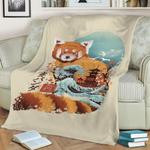ukiyo e red panda fleece throw blanket 0