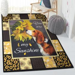 Beagle Dog Non Shedding Area Rug, Beagle Dog Sunflower Rug