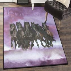 Black Large Living Room Rugs, Five Black Horses Running Rug