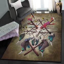 Bone Indoor Outdoor Rugs, Native American Skull Brown Rug
