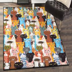 Flowers Modern Area Rugs, Colorful Cat Rug