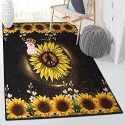 Helianthus Non Shedding Area Rug, Awesome Pig And Sunflower Rug