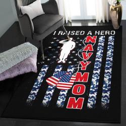 Hero Washable Area Rugs, Navy Mom I raised a hero Rug