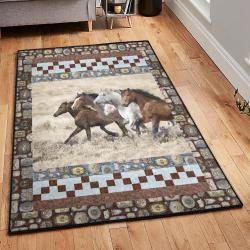 Horsing Art Deco Rug, Vintage Horses Rug