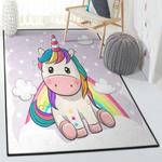 one horned horse area rugs cartoon unicorn is sitting on clouds gs rug
