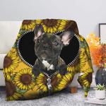 black french bulldog sunflower zipper premium blanket 0