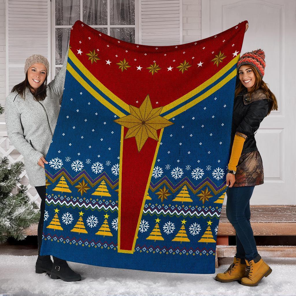 Movie Captain Ugly Christmas Custom Fleece Sherpa Blanket Home Decor Perfect Gifts For Family On Christmas captain marvel ugly christmas custom blanket home decor 0