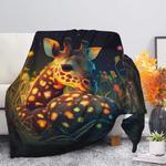 cute baby giraffe bedded down in the grass safe and cozy fireflies moonlight premium blanket 0